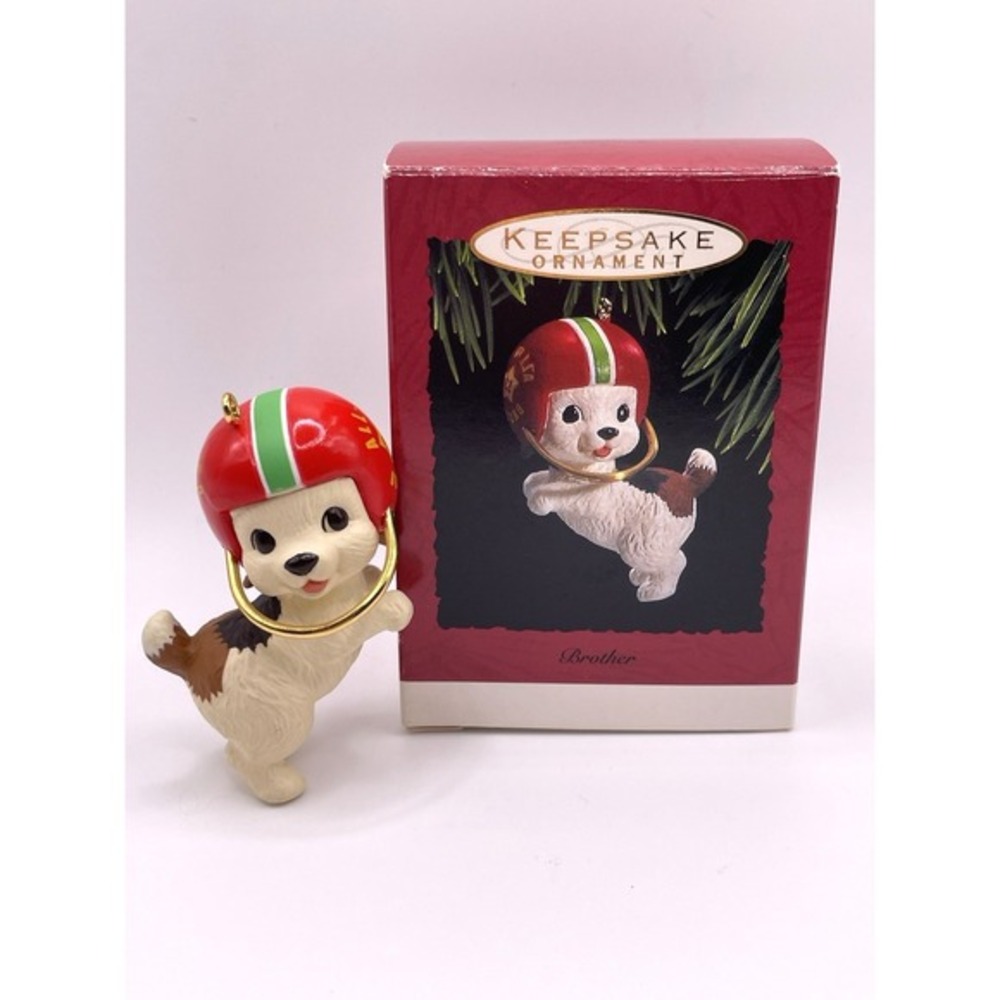Vintage 1993 Hallmark Keepsake Brother All Pro Puppy Football Ornament QX5542